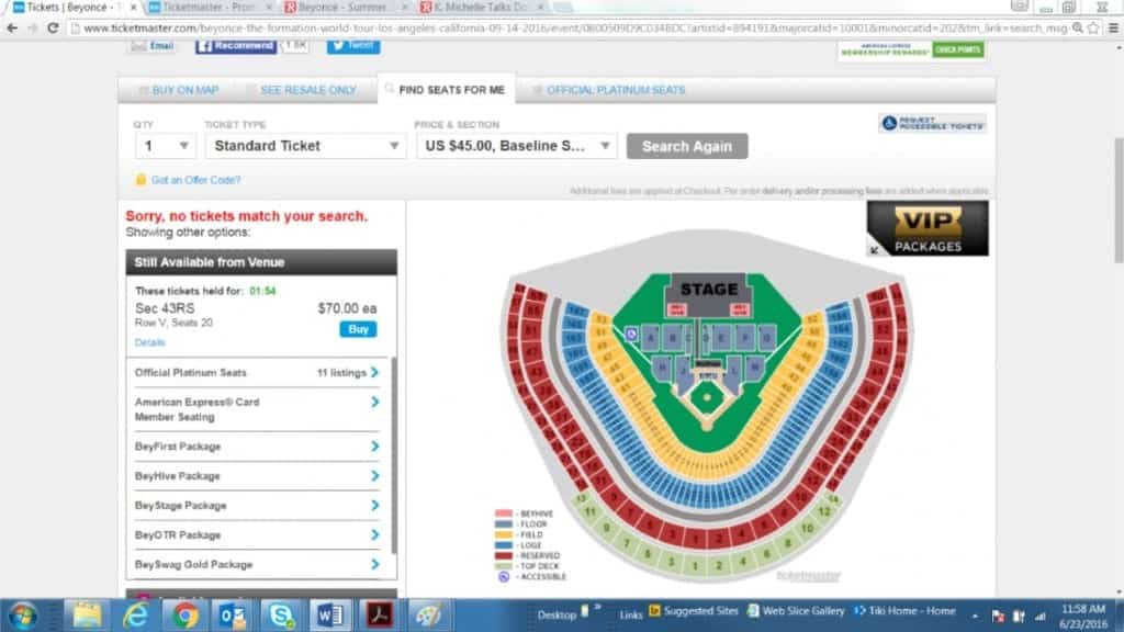 “Sorry, no tickets match your search”. Those $45 tickets just don’t exist.