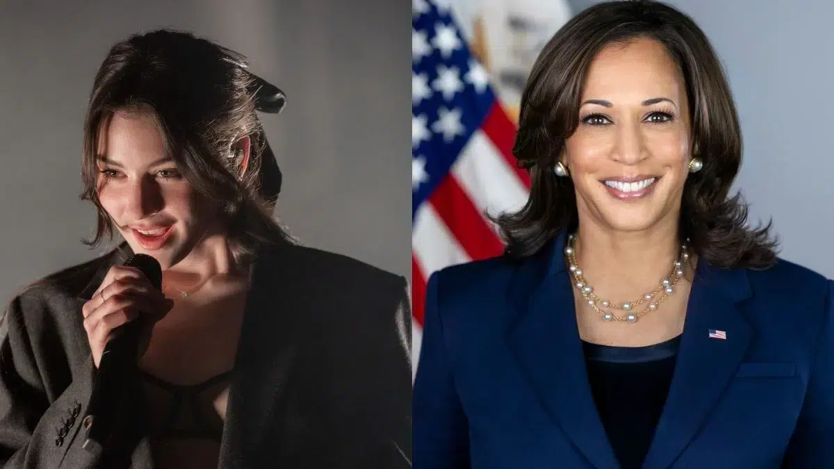 Gracie Abrams | Photo by Justin Higuchi, CC BY 2.0, via Wikimedia Commons \ Vice President Kamala Harris | Photo by Lawrence Jackson, Public domain, via Wikimedia Commons