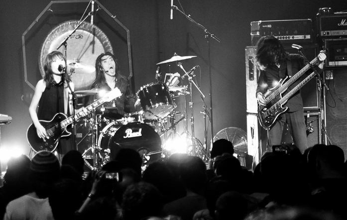 Boris performing in Australia in 2012, black and white photo of all 3 band members on stage | Photo credit: Gwendolyn Lee via Wikimedia Commons