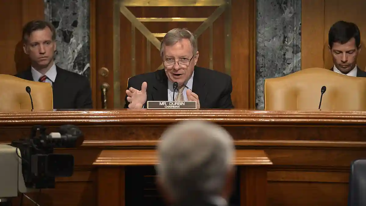U.S. Senator Dick Durbin (D-IL) asks questions during a 2014 Senate hearing. (Photo: U.S. Secretary of Defense, Public domain, via Wikimedia Commons)