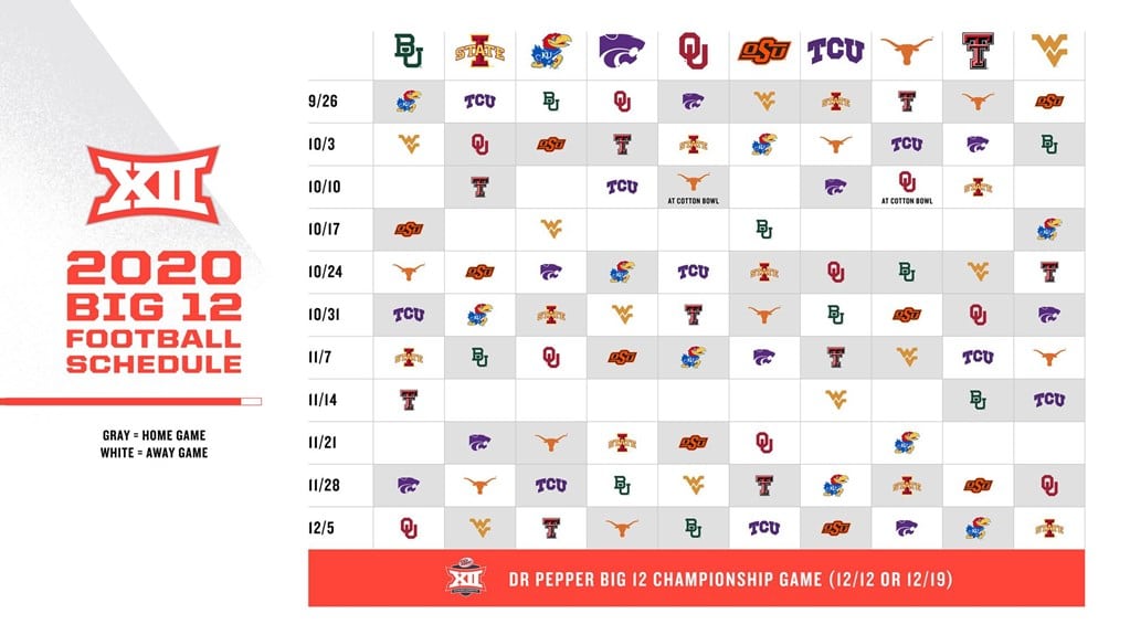 Big 12 football schedule 2020