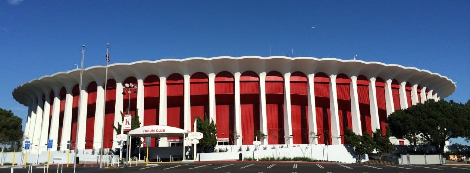 Los Angeles Forum, exterior shot - one of many venues that could be used in the vaccination push according to a letter from live entertainment giants