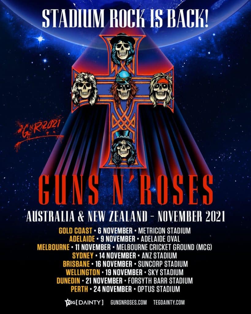 Guns N' Roses 2021 Australia and New Zealand Tour Poster