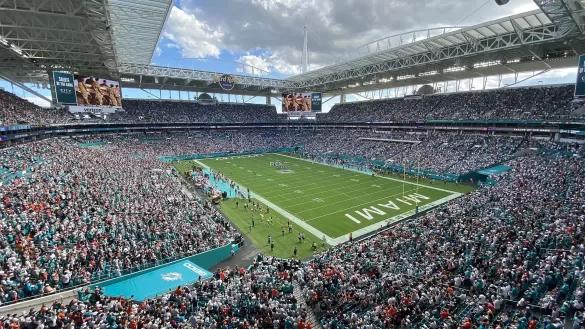 Fans at a Miami Dolphins football game at Hard Rock Stadium