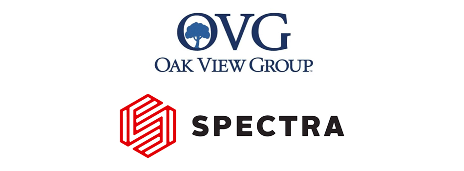 Oak View Group and Spectra logos over a white background