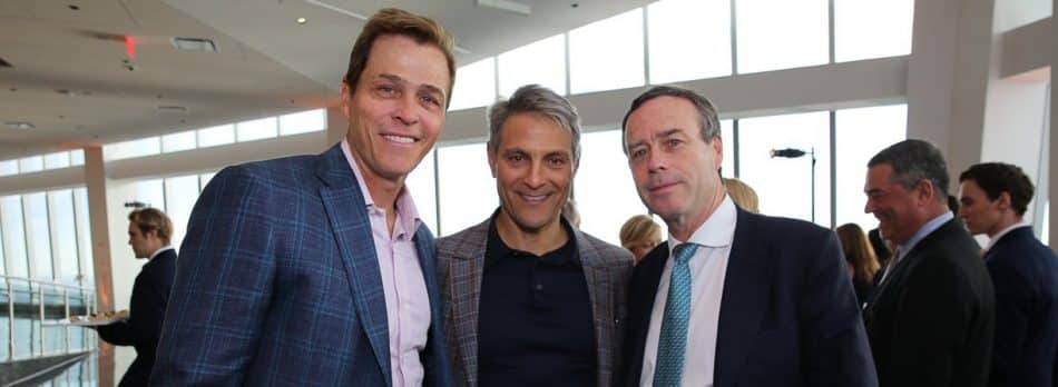 Endeavor CEO Ari Emanuel (center) flanked by Patrick Whitesell and Lionel Barber