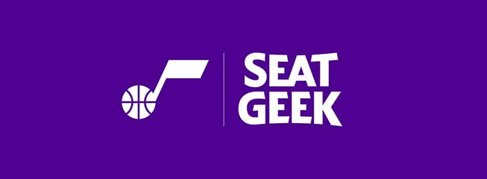 Utah Jazz and SeatGeek logos over a purple background
