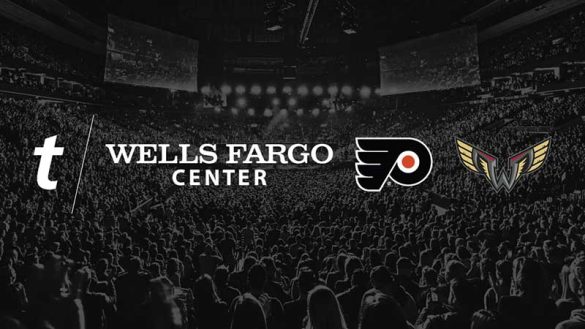 Ticketmaster and Wells Fargo Center logos on a dark background