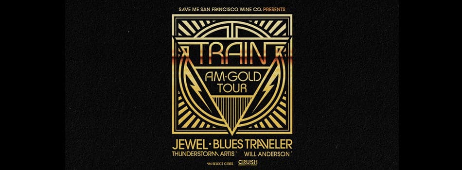 Train AM Gold Tour Dates - gold logo on black background