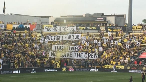 Save the Crew tifo before a regular season game against the Chicago Fire on May 12, 2018 | Photo by Jay eyem via Wikimedia Commons
