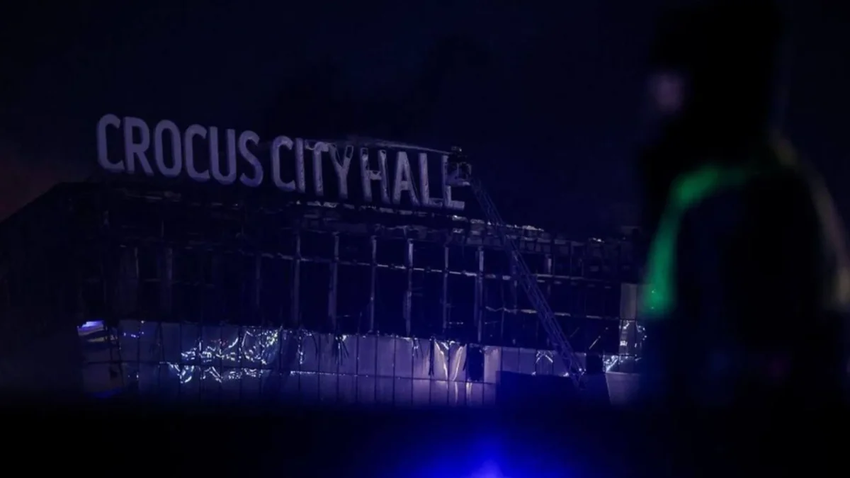 Crocus City Hall sign after attack | Photo by Пресс-служба Губернатора Московской области via Wikimedia Commons