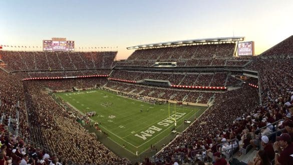 A panorama of the interior of Kyle Field in College Station, Texas. Taken at the Ball State game during the 2015 season | Photo by Janreagan via Wikimedia Commons