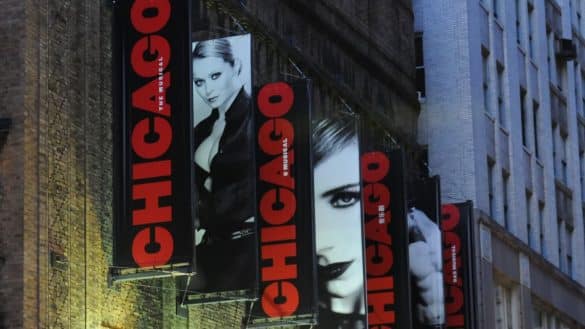 Chicago the Musical Banners at the Ambassador Theatre on Broadway, 219 West 49th Street / New York, NY, October 22, 2011 | Photo by Broadway Tour via Wikimedia Commons
