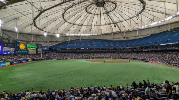 Tropicana Field Infield, as seen from left field in May 28, 2022 during Tampa Bay Rays game Vs New York Yankees | Photo by VMartin12 via Wikimedia Commons