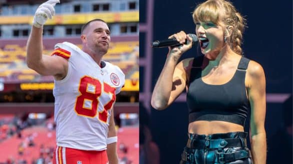 Photo: (left) Travis Kelce by All-Pro Reels via Wikimedia Commons / (right) Taylor Swift by Raph_PH via Wikimedia Commons