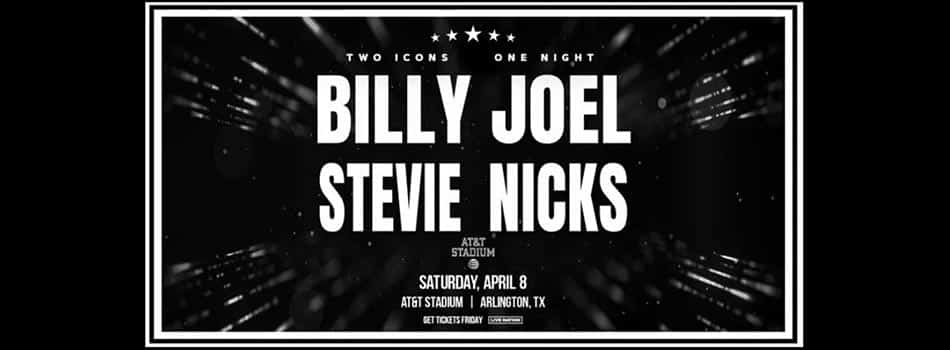 Billy Joel Stevie Nicks names on black background announcing tour dates