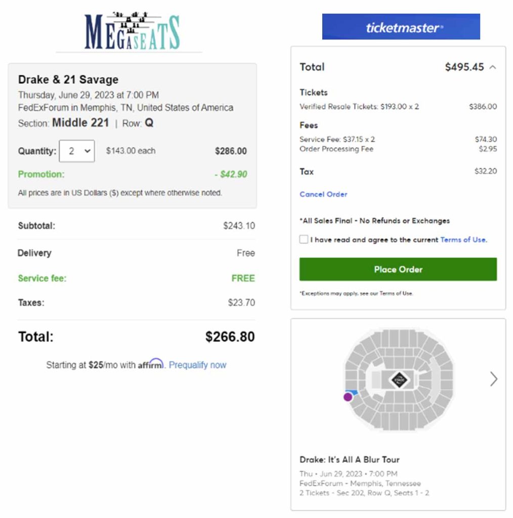 Drake ticket price comparison