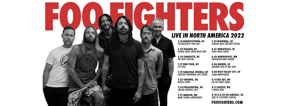 Foo Fighters tickets on sale live in north america 2022 tour graphic