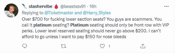 Harry Styles ticket prices platinum ticketmaster