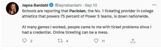 Paciolan outage tweet