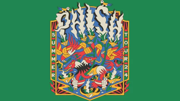 Phish summer 2024 tour logo over a green background