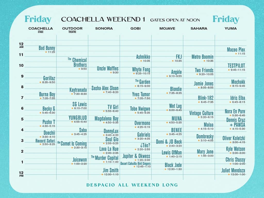 Coachella Weekend 1 set times Friday