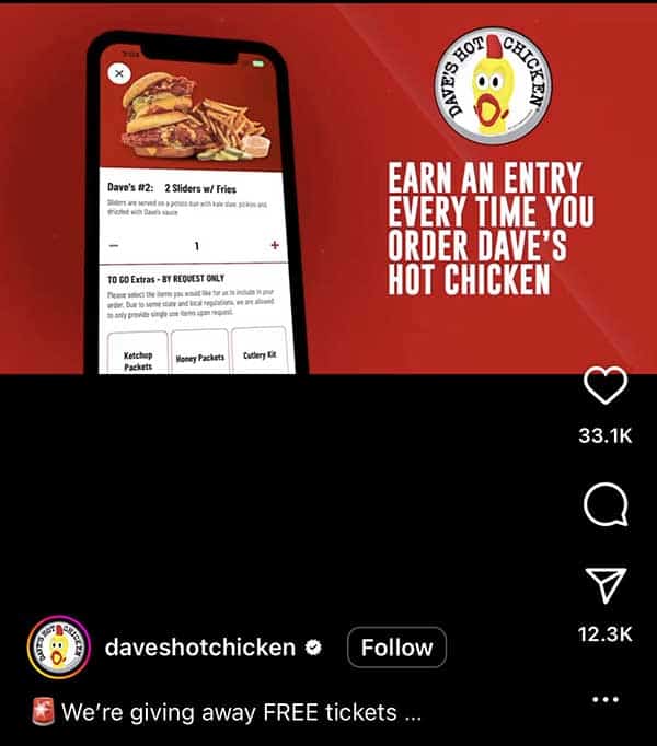 Instagram Drakes hot Chicken contest