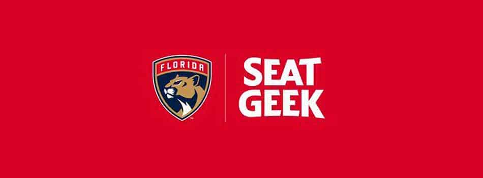 SeatGeek Florida Panthers Announcement Logos on red background