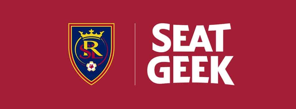 SeatGeek and Real Salt Lake logos on a crimson background