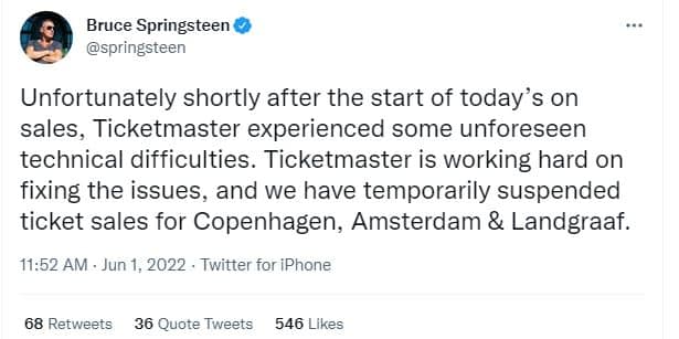 Bruce Springsteen tweet screenshot