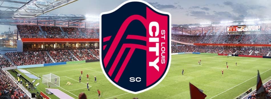 St. Louis City FC logo over image of the stadium
