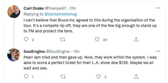 Bruce Springsteen ticket prices reaction tweet