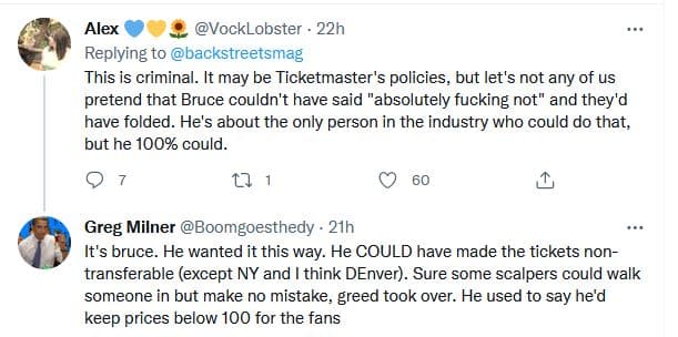 Ticketmaster Bruce Springsteen ticket prices tweet