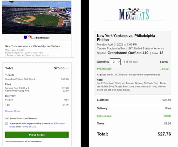 Yankees tickets at MEGASeats with no fees